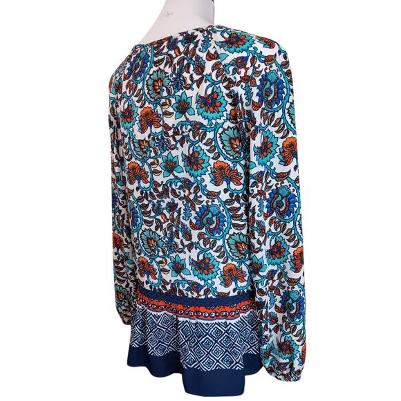 DANIEL RAINN Boho Peasant Top Blouse Flowy Small Colorful Travel Career V-Neck - Picture 9 of 9